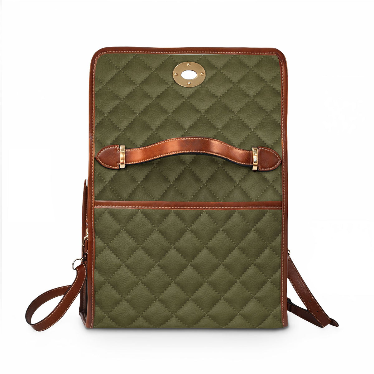 Personalized Quilted Olive Waterproof Canvas Satchel