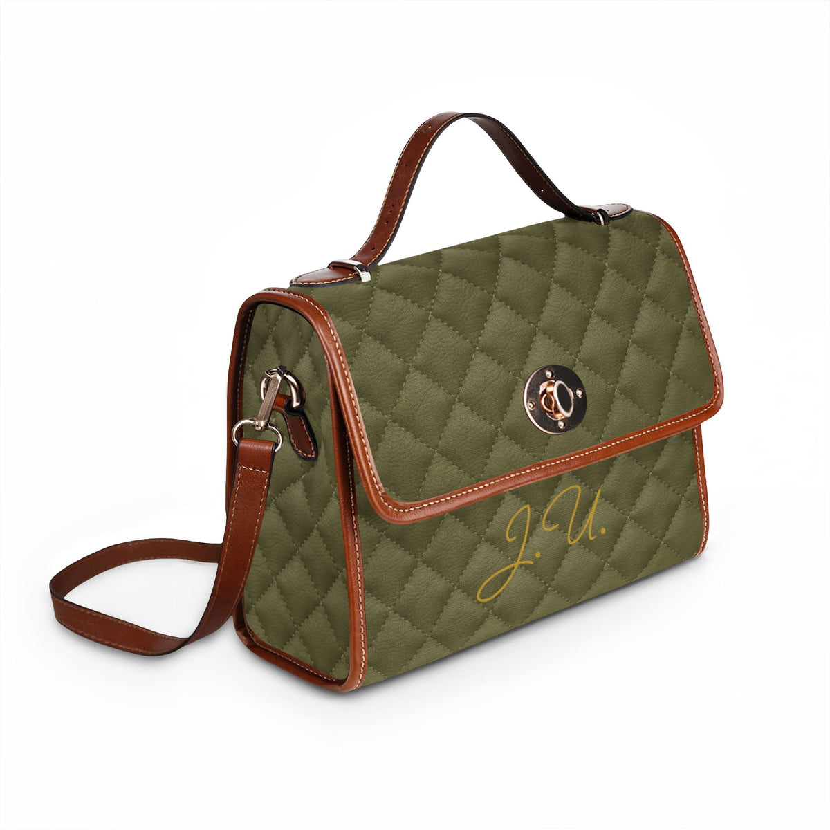 Personalized Quilted Olive Waterproof Canvas Satchel