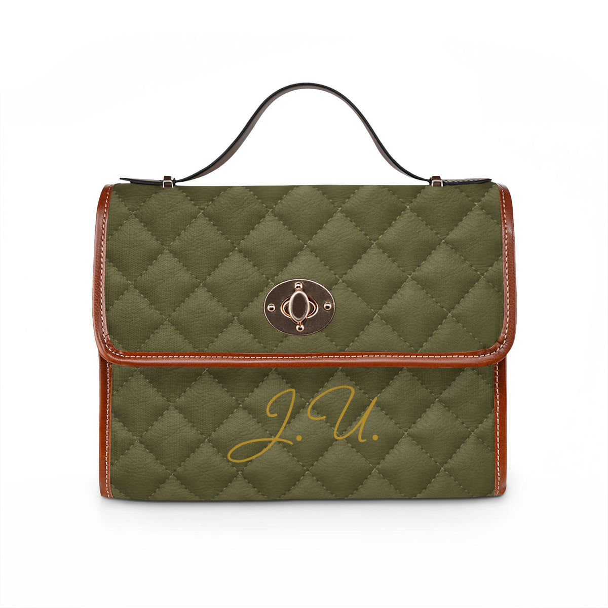 Personalized Quilted Olive Waterproof Canvas Satchel