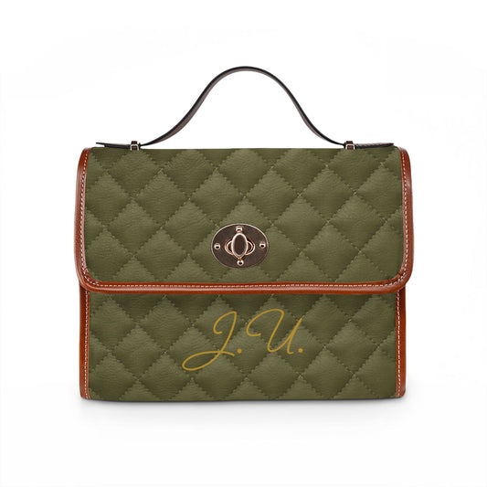 Personalized Quilted Olive Waterproof Canvas Satchel