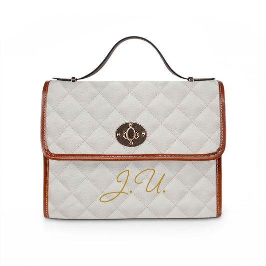 Monogram Quilted Waterproof Canvas Satchel — Gold Initials